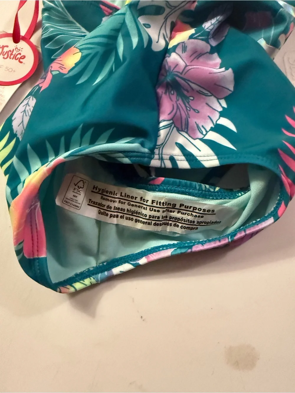 Justice Teal Tropical Floral Girls One-Piece Swimsuit